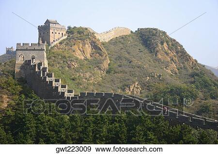 Fortified wall passing through mountains, Great Wall Of China, China View Large Photo Image Stock Photo - Fortified wall passing through mountains, Great Wall Of China, China. Fotosearch