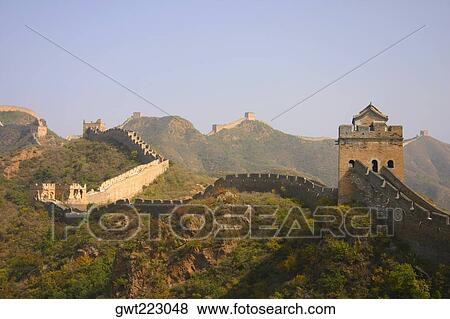 Fortified wall passing through mountains, Great Wall Of China, China View Large Photo Image Stock Photo - Fortified wall passing through mountains, Great Wall Of China, China. Fotosearch