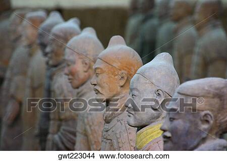 Statues of terracotta soldiers in a row, Xi'An, Shaanxi Province, China View Large Photo Image Picture - Statues of terracotta soldiers in a row, Xi'An, Shaanxi Province, China. Fotosearch