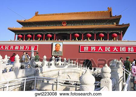Tourists in front of a museum, Tiananmen Gate Of Heavenly Peace, Tiananmen Square, Beijing, China View Large Photo Image Stock Photo - Tourists in front of a museum, Tiananmen Gate Of Heavenly Peace, Tiananmen Square, Beijing, China. Fotosearch