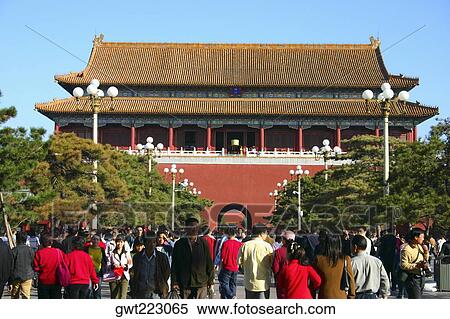 Tourists walking in front of a palace, Tiananmen Gate Of Heavenly Peace, Tiananmen Square, Beijing, China View Large Photo Image Stock Photography - Tourists walking in front of a palace, Tiananmen Gate Of Heavenly Peace, Tiananmen Square, Beijing, China. Fotosearch