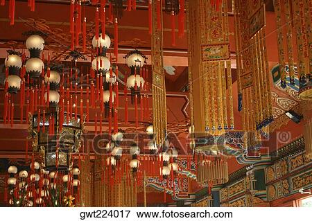 Stock Photo - Interiors of a temple, Po Lin Monastery, Ngong Ping, Lantau, Hong Kong, China. Fotosearch
