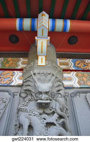 Low angle view of a dragon carved on the column in a monastery, Po Lin Monastery, Ngong Ping, Lantau, Hong Kong, China View Large Photo Image Stock Image - Low angle view of a dragon carved on the column in a monastery, Po Lin Monastery, Ngong Ping, Lantau, Hong Kong, China. Fotosearch