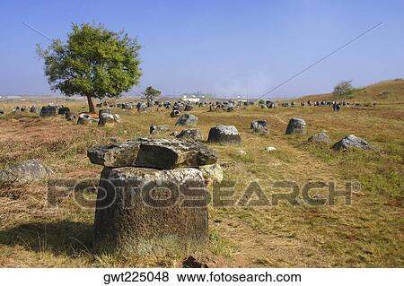 Plain of jars in a field, Valley of Jars, Phonsavan, Laos View Large Photo Image Stock Photo - Plain of jars in a field, Valley of Jars, Phonsavan, Laos. Fotosearch