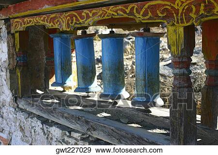 Close-up of prayer wheels, Deorali, Annapurna Range, Himalayas, Nepal View Large Photo Image Stock Photo - Close-up of prayer wheels, Deorali, Annapurna Range, Himalayas, Nepal. Fotosearch