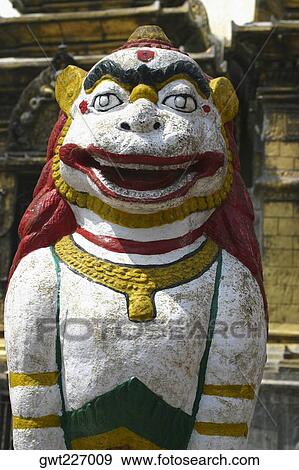 Close-up of the statue of a lion outside a temple, Swayambhunath, Kathmandu, Nepal View Large Photo Image Stock Photo - Close-up of the statue of a lion outside a temple, Swayambhunath, Kathmandu, Nepal. Fotosearch