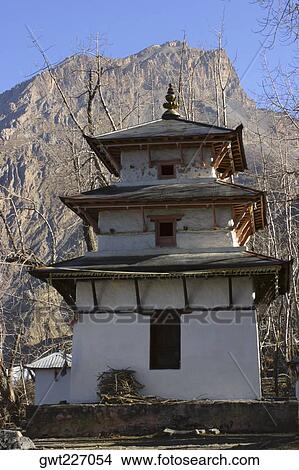 Low angle view of a pagoda in front of a mountain, Muktinath, Annapurna Range, Himalayas, Nepal View Large Photo Image Picture - Low angle view of a pagoda in front of a mountain, Muktinath, Annapurna Range, Himalayas, Nepal. Fotosearch