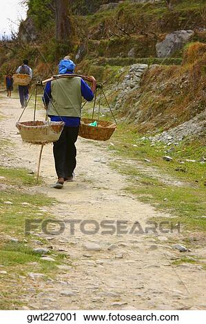 Three people carrying baskets, Annapurna Range, Himalayas, Nepal View Large Photo Image Stock Image - Three people carrying baskets, Annapurna Range, Himalayas, Nepal. Fotosearch