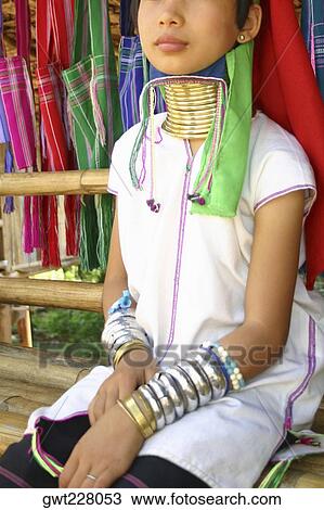 Close-up of a girl wearing a neckring, Chiang Khong, Thailand View Large Photo Image Stock Image - Close-up of a girl wearing a neckring, Chiang Khong, Thailand. Fotosearch