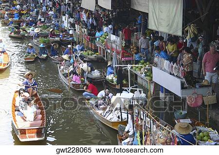 High angle view of a market, Floating Market, Thailand View Large Photo Image Stock Photography - High angle view of a market, Floating Market, Thailand. Fotosearch