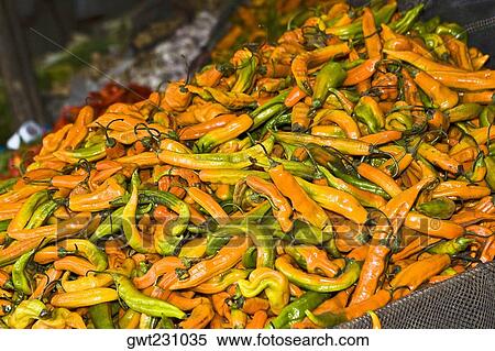 Close-up of chili peppers at a market stall, Ica, Ica Region, Peru View Large Photo Image Stock Photography - Close-up of chili peppers at a market stall, Ica, Ica Region, Peru. Fotosearch