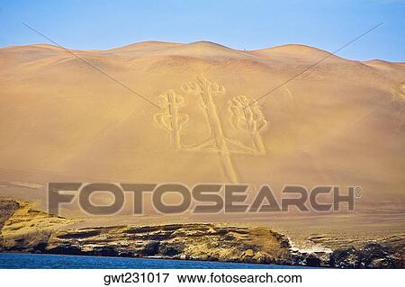 Design made on a sand dune, El Candelabro, Paracas, Paracas District, Pisco Province, Ica Region, Peru View Large Photo Image Stock Photo - Design made on a sand dune, El Candelabro, Paracas, Paracas District, Pisco Province, Ica Region, Peru. Fotosearch