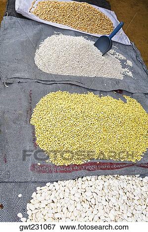 High angle view of grains at a market stall, Ica, Ica Region, Peru View Large Photo Image Stock Photo - High angle view of grains at a market stall, Ica, Ica Region, Peru. Fotosearch