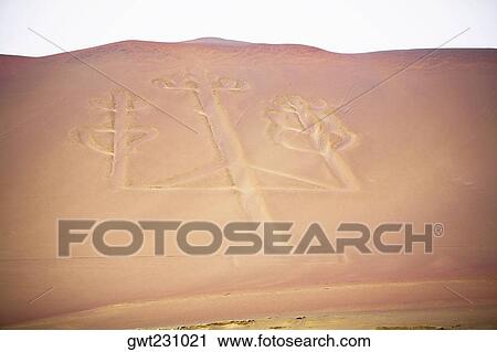 High angle view of Nazca lines making a shape of candlestick holder, Paracas Peninsula, Paracas National Reserve, Paracas, Ica Region, Peru View Large Photo Image Stock Image - High angle view of Nazca lines making a shape of candlestick holder, Paracas Peninsula, Paracas National Reserve, Paracas, Ica Region, Peru. Fotosearch