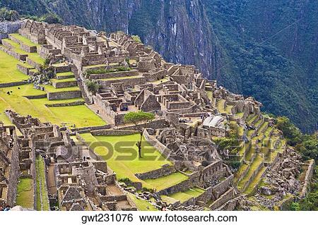 High angle view of ruins on mountains, Machu Picchu, Cusco Region, Peru View Large Photo Image Stock Photograph - High angle view of ruins on mountains, Machu Picchu, Cusco Region, Peru. Fotosearch