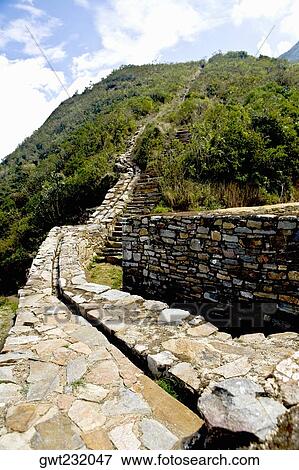 Canal on a mountain, Choquequirao, Inca, Cusco region, Peru View Large Photo Image Stock Photo - Canal on a mountain, Choquequirao, Inca, Cusco region, Peru. Fotosearch
