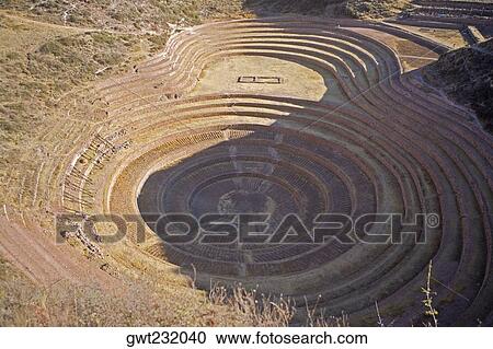 High angle view of a circular terraced field, Moray, Cuzco, Peru View Large Photo Image Stock Image - High angle view of a circular terraced field, Moray, Cuzco, Peru. Fotosearch