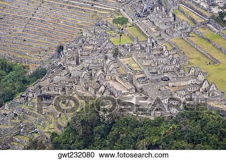 High angle view of ruins on mountains, Mt Huayna Picchu, Machu Picchu, Cusco Region, Peru View Large Photo Image Stock Image - High angle view of ruins on mountains, Mt Huayna Picchu, Machu Picchu, Cusco Region, Peru. Fotosearch