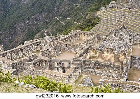High angle view of ruins on mountains, Machu Picchu, Cusco Region, Peru View Large Photo Image Stock Photograph - High angle view of ruins on mountains, Machu Picchu, Cusco Region, Peru. Fotosearch
