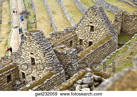 High angle view of the old ruins, Machu Picchu, Cusco Region, Peru View Large Photo Image Stock Photo - High angle view of the old ruins, Machu Picchu, Cusco Region, Peru. Fotosearch