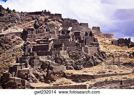 Low angle view of ruins on a mountain, Pisaq, Urubamba Valley, Peru View Large Photo Image Picture - Low angle view of ruins on a mountain, Pisaq, Urubamba Valley, Peru. Fotosearch