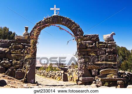 Arch entrance of an island, Lake Titicaca, Taquile Island, Puno, Peru View Large Photo Image Picture - Arch entrance of an island, Lake Titicaca, Taquile Island, Puno, Peru. Fotosearch