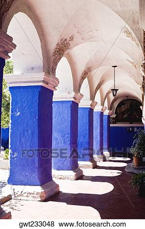 Stock Photo - Columns in a building, Santa Catalina Convent, Arequipa, Peru. Fotosearch