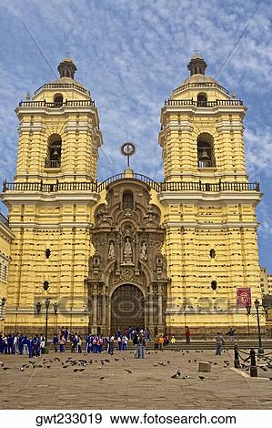 Stock Photo - Facade of a cathedral, San Francisco Church And Convent, Lima, Peru. Fotosearch