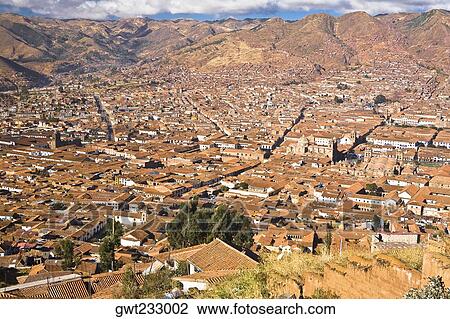 High angle view of a city, Cuzco, Peru View Large Photo Image Stock Image - High angle view of a city, Cuzco, Peru. Fotosearch