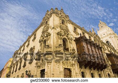Low angle view of a building, Archbishop's Palace, Lima Cathedral, Lima, Peru View Large Photo Image Stock Image - Low angle view of a building, Archbishop's Palace, Lima Cathedral, Lima, Peru. Fotosearch