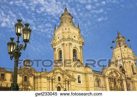 Stock Photography - Low angle view of a cathedral, Cathedral de Lima, Lima, Peru. Fotosearch