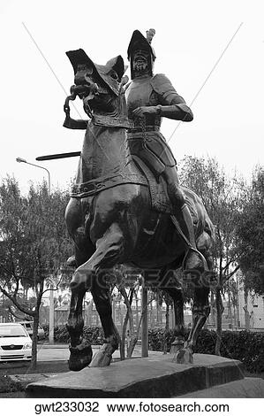 Stock Image - Low angle view of a Francisco Pizarro statue, Lima, Peru. Fotosearch