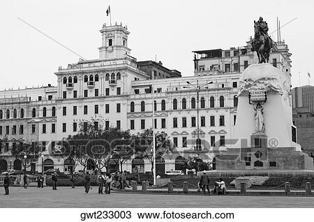 Stock Image - Statue in a city, Plaza San Martin, Lima, Peru. Fotosearch