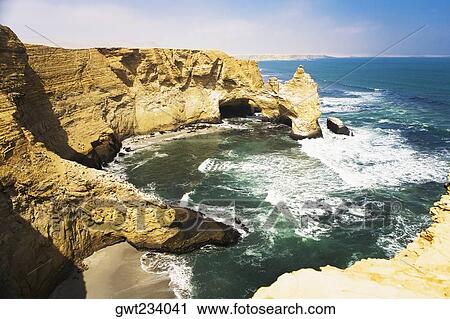 High angle view of cliffs on the coast, Paracas National Reserve, Paracas, Ica Region, Peru View Large Photo Image Stock Image - High angle view of cliffs on the coast, Paracas National Reserve, Paracas, Ica Region, Peru. Fotosearch