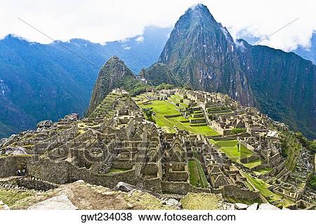 High angle view of ruins on mountains, Machu Picchu, Cusco Region, Peru View Large Photo Image Stock Photo - High angle view of ruins on mountains, Machu Picchu, Cusco Region, Peru. Fotosearch
