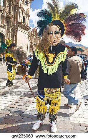 Person wearing a traditional costume in a festival, Peru View Large Photo Image Stock Photo - Person wearing a traditional costume in a festival, Peru. Fotosearch