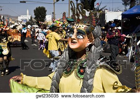Stock Photography - Person wearing a traditional costume and dancing, Arequipa, Peru. Fotosearch