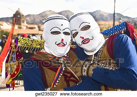 Portrait of two people wearing traditional costumes, Cuzco, Peru View Large Photo Image Stock Photo - Portrait of two people wearing traditional costumes, Cuzco, Peru. Fotosearch
