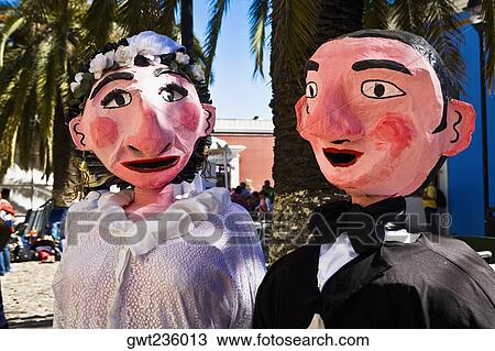 Stock Image - Close-up of a newlywed puppet couple, Oaxaca, Oaxaca State, Mexico. Fotosearch