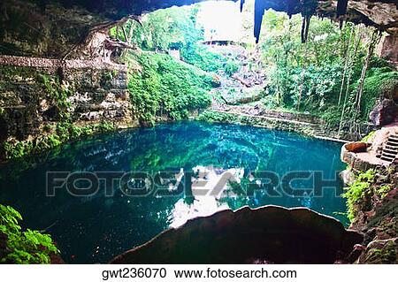 High angle view of a lake, Cenote Zaci, Valladolid, Yucatan, Mexico View Large Photo Image Stock Image - High angle view of a lake, Cenote Zaci, Valladolid, Yucatan, Mexico. Fotosearch