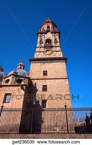 Stock Photography - Low angle view of a cathedral, Morelia Cathedral, Morelia, Michoacan State, Mexico. Fotosearch