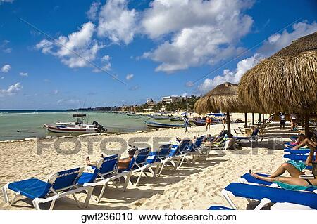 Tourist lying on lounge chairs on the beach, Playa Del Carmen, Quintana Roo, Mexico View Large Photo Image Stock Image - Tourist lying on lounge chairs on the beach, Playa Del Carmen, Quintana Roo, Mexico. Fotosearch