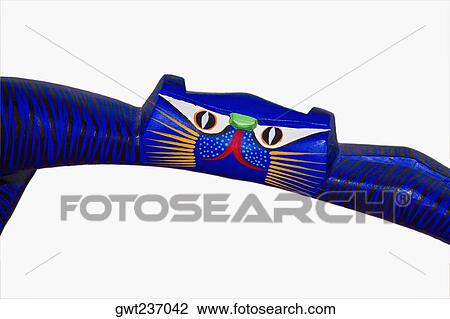 Stock Image - Close-up of an art representation of a bull, Arrazola, Oaxaca State, Mexico. Fotosearch