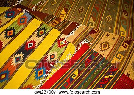 Stock Photo - High angle view of carpets, Teotitlan Del Valle, Oaxaca State, Mexico. Fotosearch