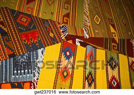 Stock Photograph - High angle view of carpets, Teotitlan Del Valle, Oaxaca State, Mexico. Fotosearch