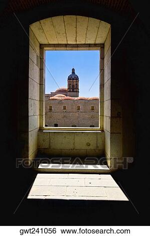 Stock Photograph - Art museum viewed through a window, Santo Domingo, Oaxaca, Oaxaca State, Mexico. Fotosearch