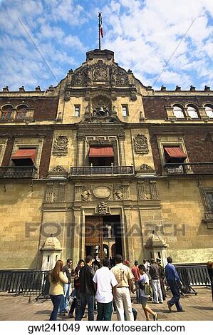Stock Photo - Low angle view of a government building, National Palace, Zocalo, Mexico City, Mexico. Fotosearch