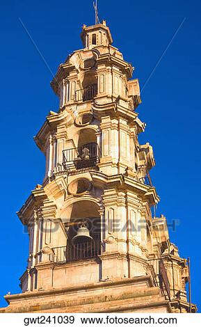 Stock Photo - Low angle view of the bell tower of a church, Catedral De Aguascalientes, Mexico. Fotosearch