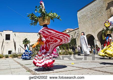 Stock Image - Dancers performing at a wedding ceremony, Oaxaca, Oaxaca State, Mexico. Fotosearch