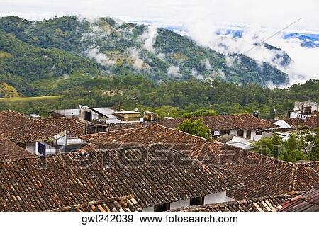 High angle view of houses in a town, Cuetzalan, Puebla State, Mexico View Large Photo Image Stock Photo - High angle view of houses in a town, Cuetzalan, Puebla State, Mexico. Fotosearch